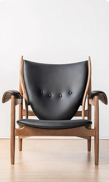 Inspired Chieftain Style Lounge Chair — Black Leather, Solid Ash Frame