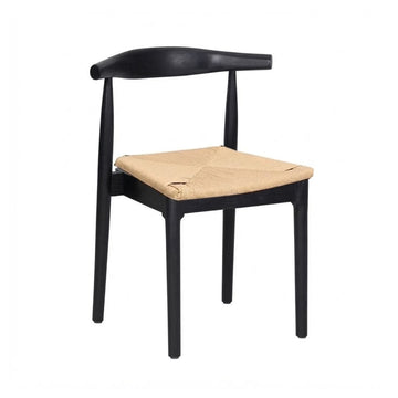 Black Wood Horn Chair with Natural Rope Seat