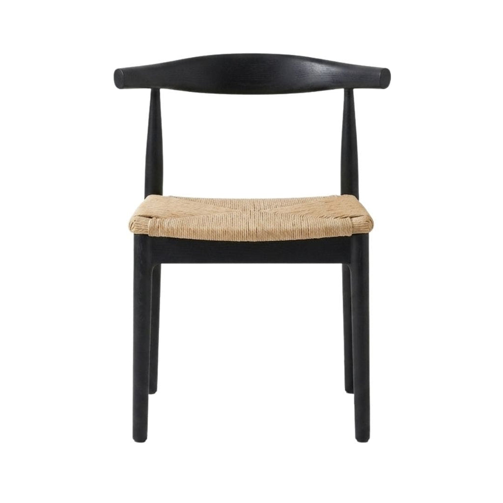 Black Wood Horn Chair with Natural Rope Seat