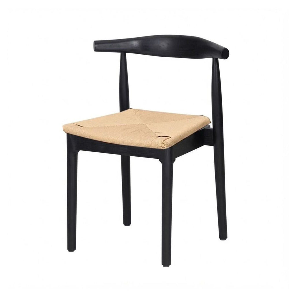Black Wood Horn Chair with Natural Rope Seat