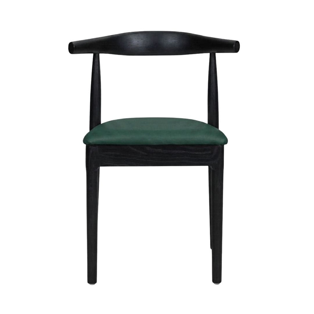 Black Wood Horn Chair with Hunter Green Vinyl Cushion