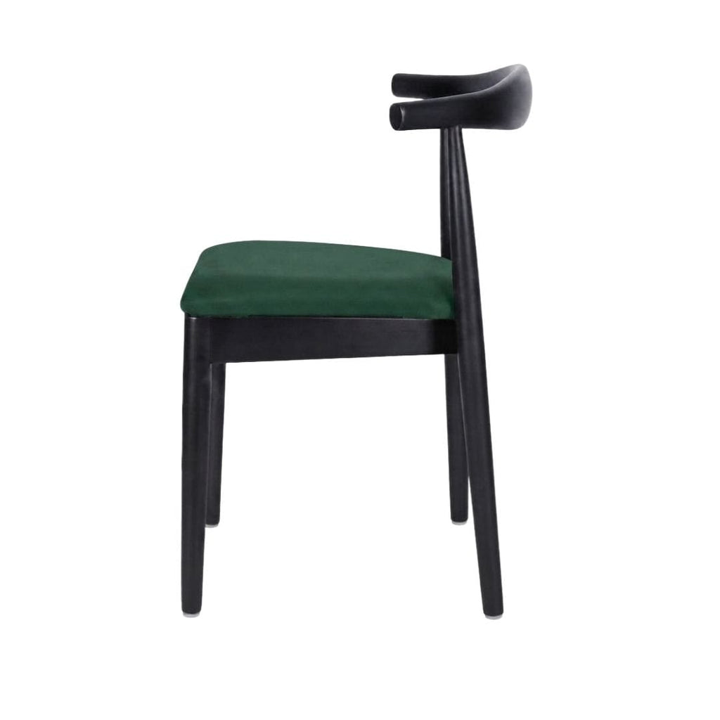 Black Wood Horn Chair with Hunter Green Vinyl Cushion