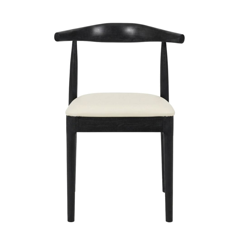 Black Wood Horn Chair with Ivory Vinyl Cushion