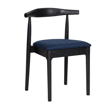 Black Wood Horn Chair with Navy Blue Vinyl Cushion