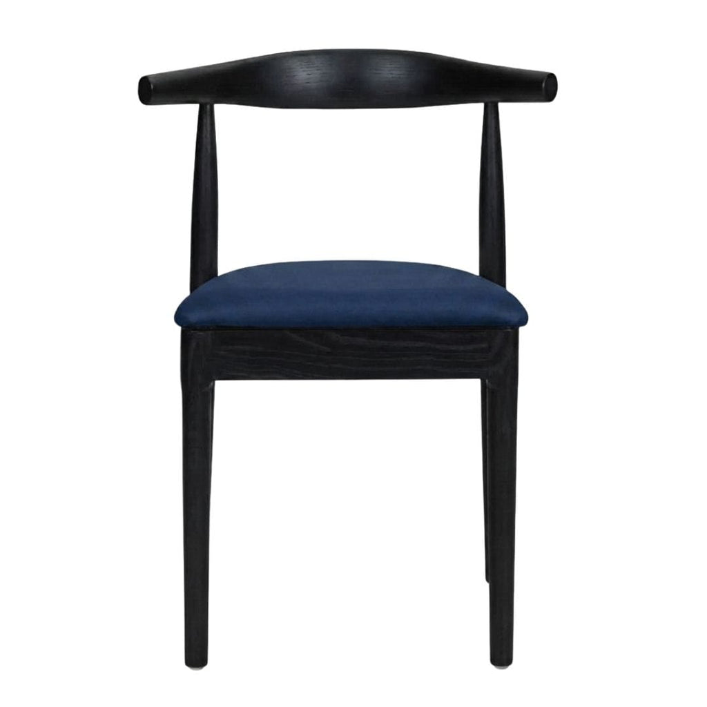 Black Wood Horn Chair with Navy Blue Vinyl Cushion