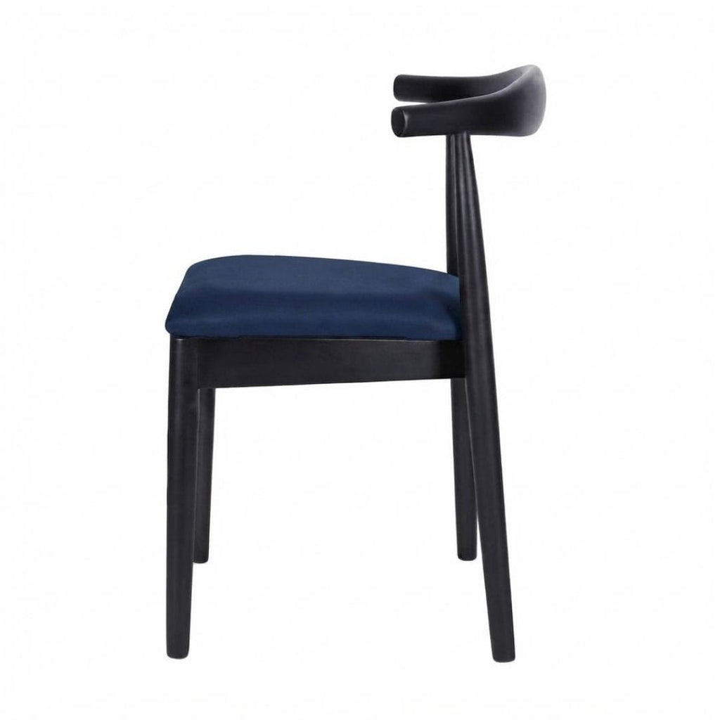 Black Wood Horn Chair with Navy Blue Vinyl Cushion