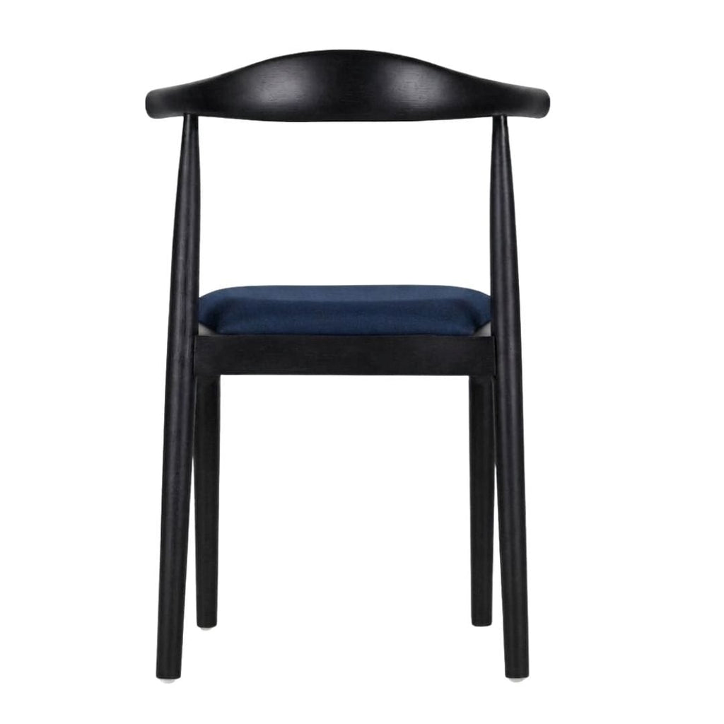 Black Wood Horn Chair with Navy Blue Vinyl Cushion