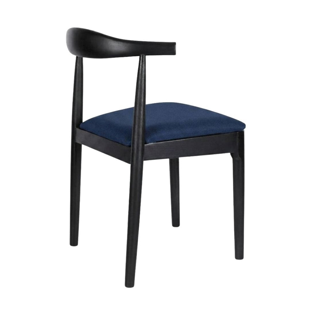 Black Wood Horn Chair with Navy Blue Vinyl Cushion