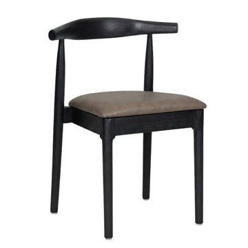 Black Wood Horn Chair with Taupe Vinyl Cushion