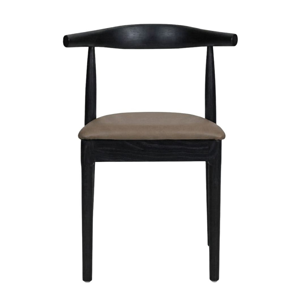 Black Wood Horn Chair with Taupe Vinyl Cushion