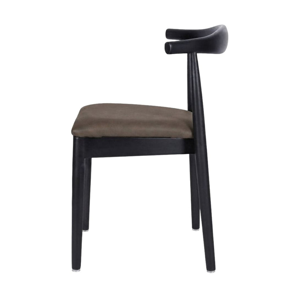 Black Wood Horn Chair with Taupe Vinyl Cushion