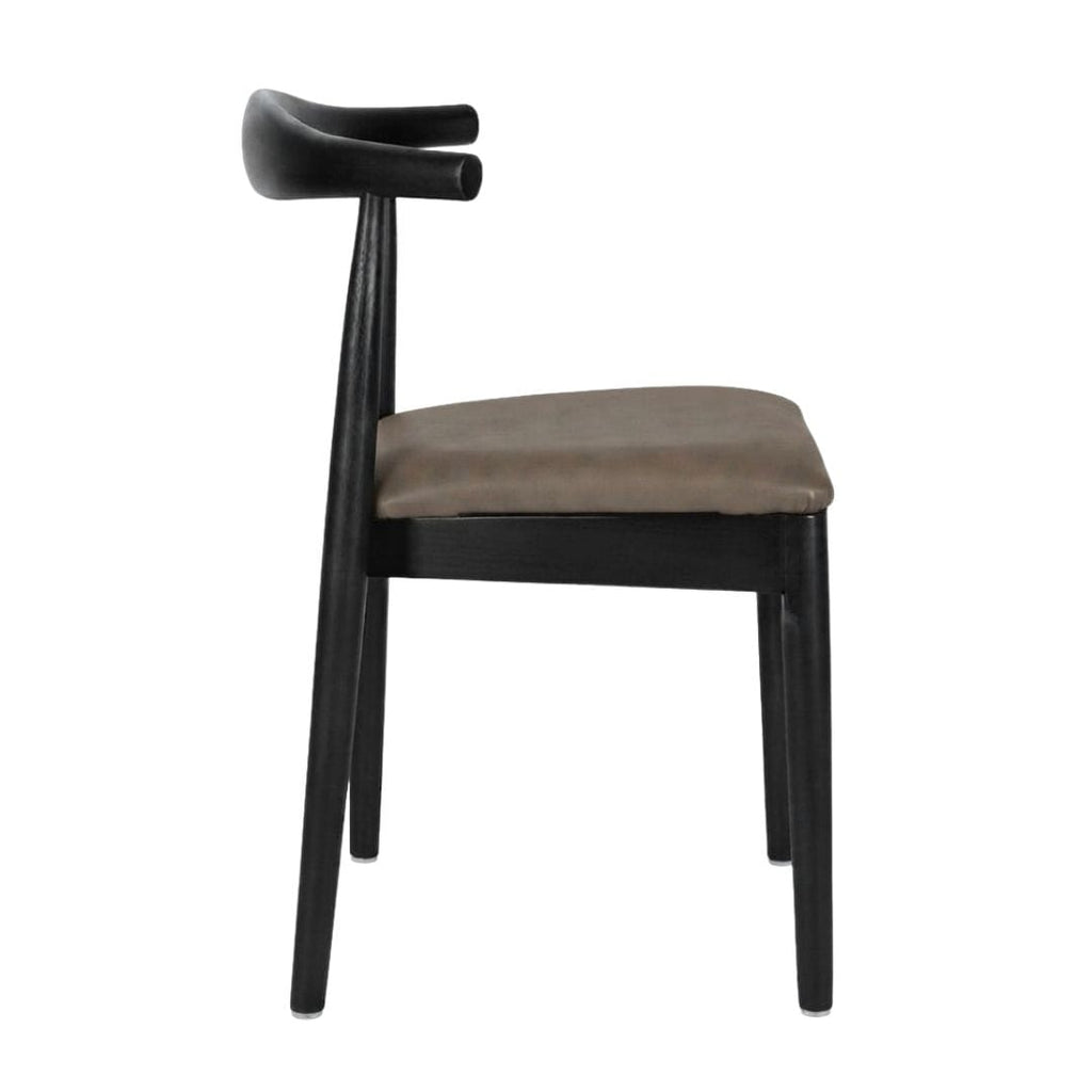 Black Wood Horn Chair with Taupe Vinyl Cushion