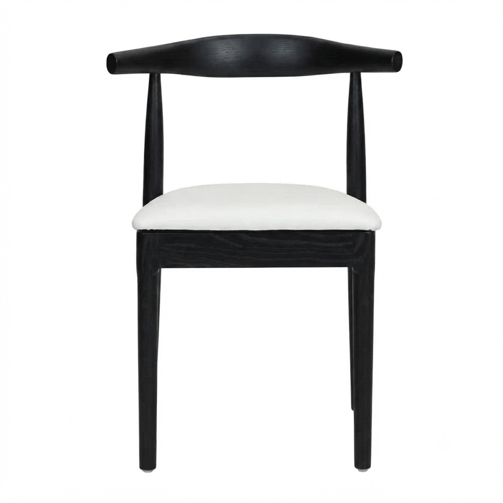 Black Wood Horn Chair with White Vinyl Cushion