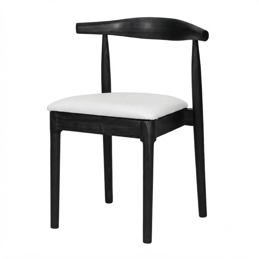 Black Wood Horn Chair with White Vinyl Cushion