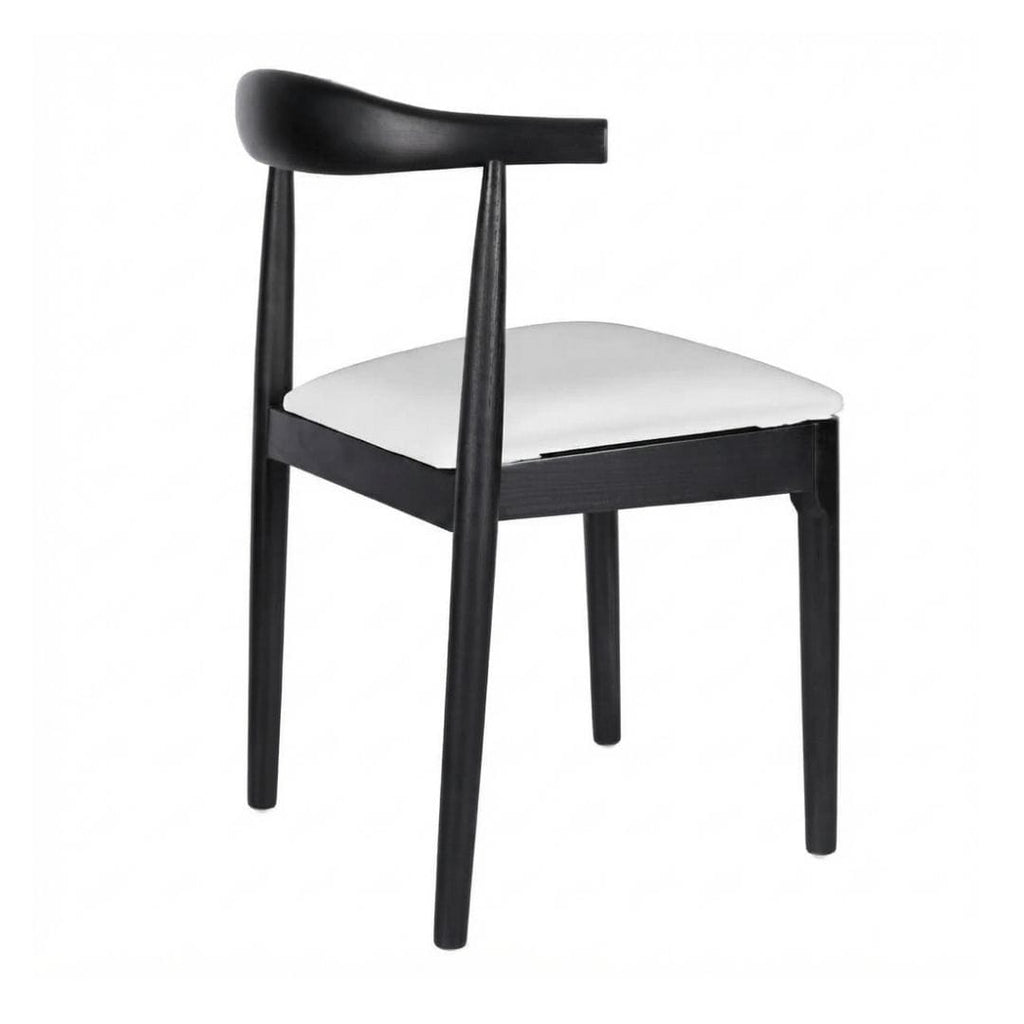 Black Wood Horn Chair with White Vinyl Cushion
