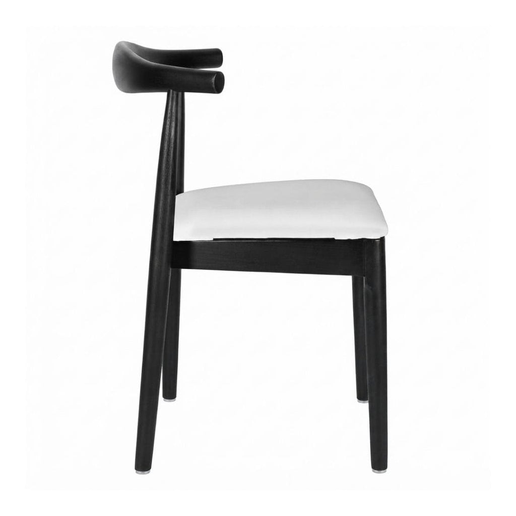 Black Wood Horn Chair with White Vinyl Cushion