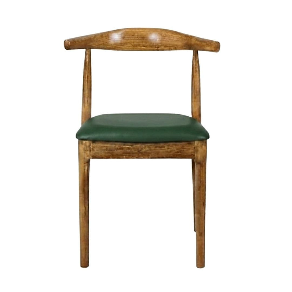 Chestnut Wood Horn Chair with Hunter Green Vinyl Cushion