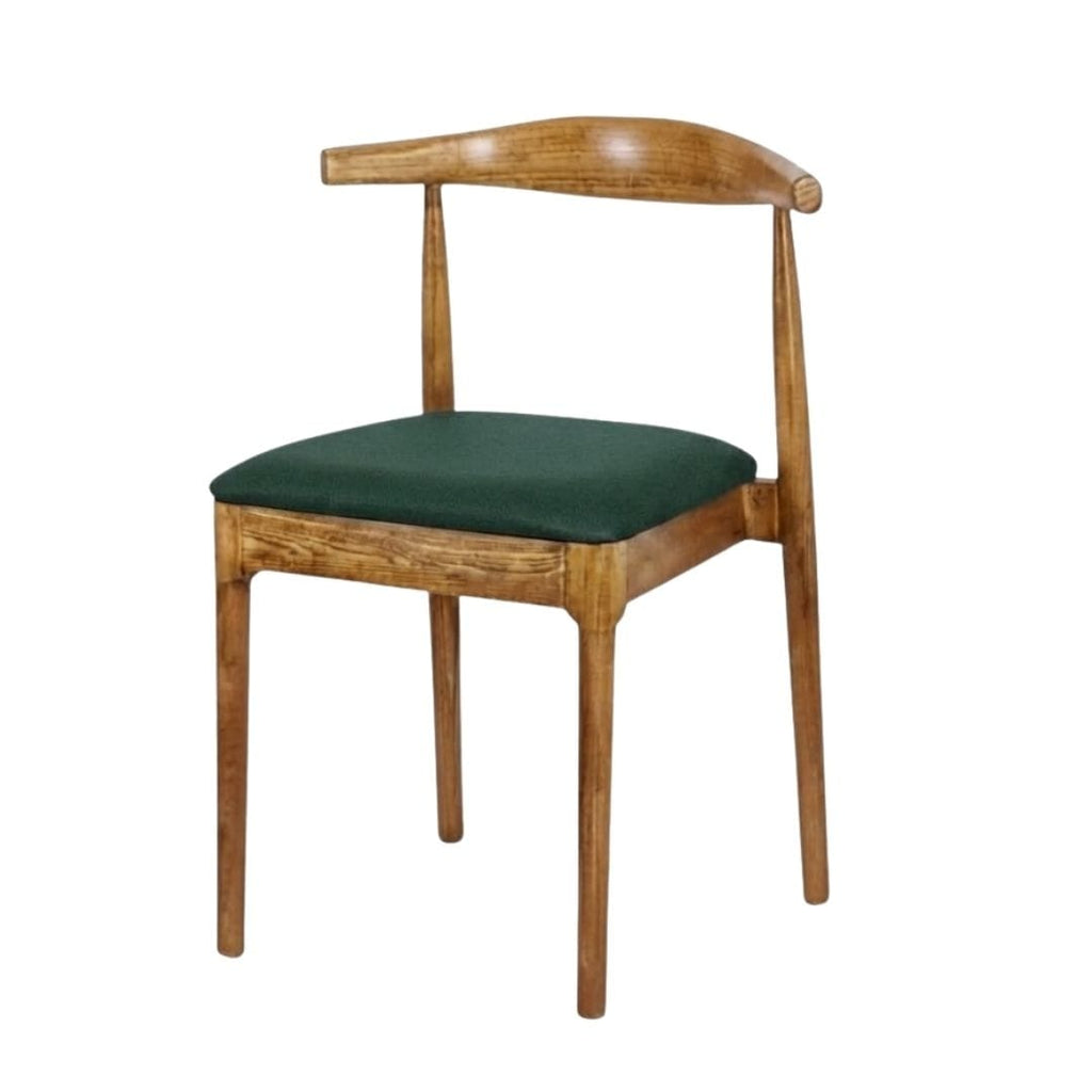 Chestnut Wood Horn Chair with Hunter Green Vinyl Cushion