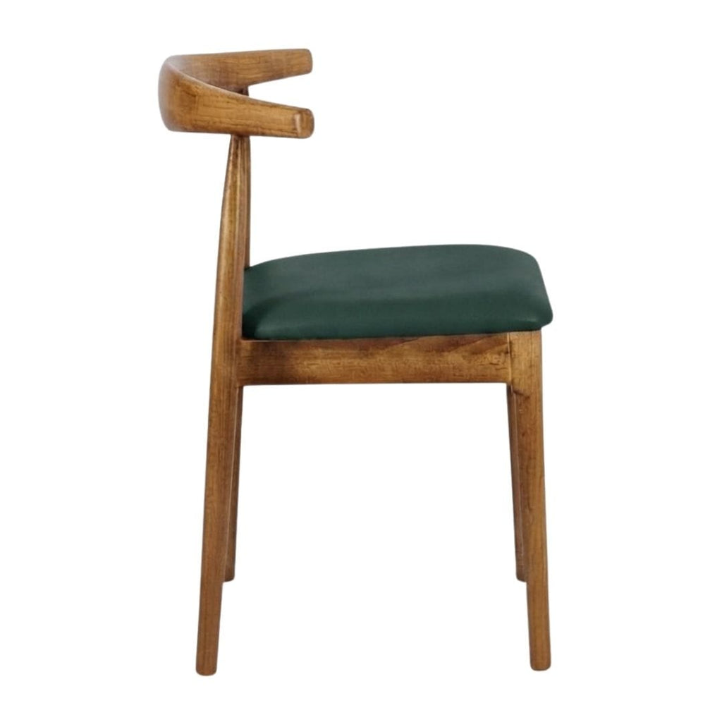 Chestnut Wood Horn Chair with Hunter Green Vinyl Cushion