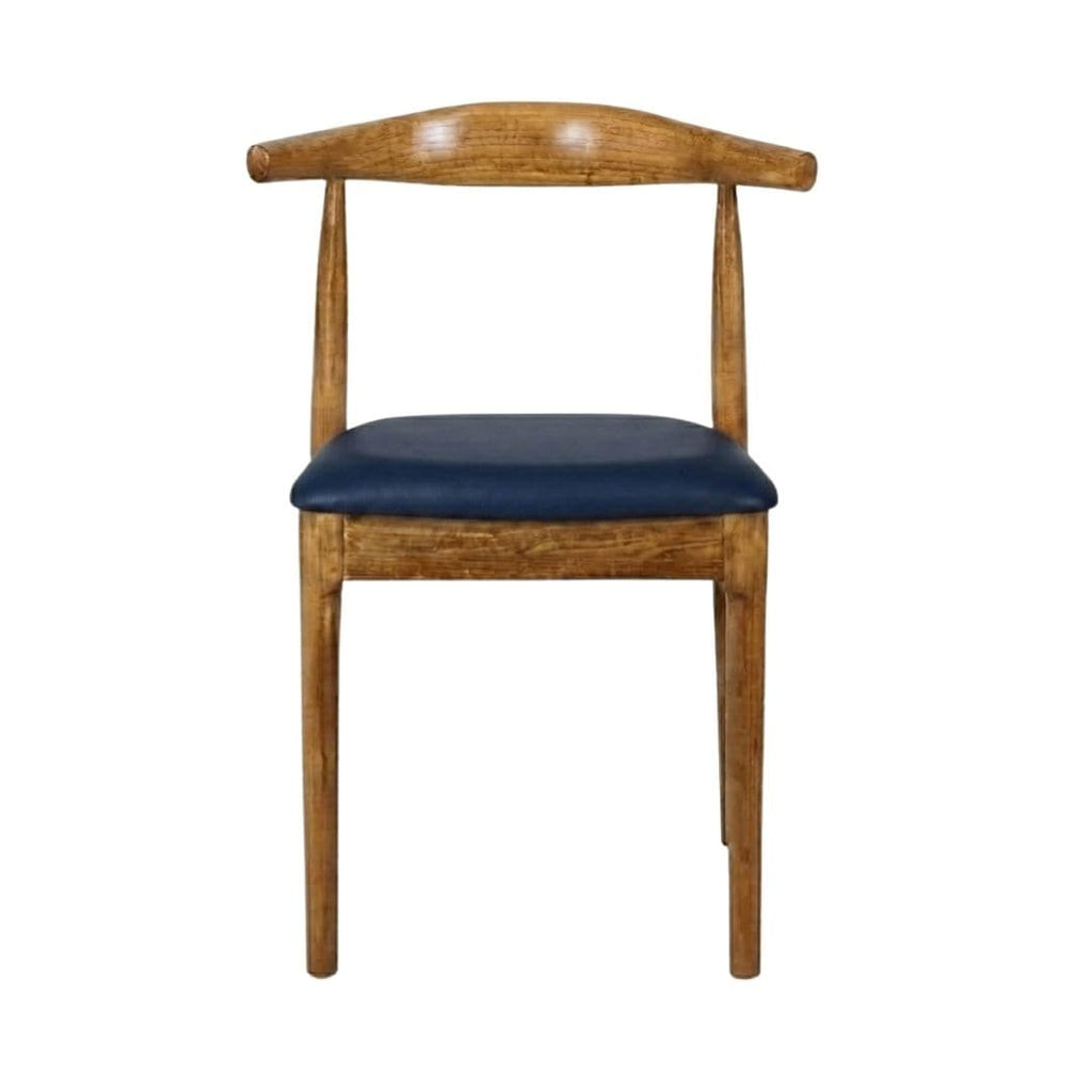 Chestnut Wood Horn Chair with Navy Blue Vinyl Cushion