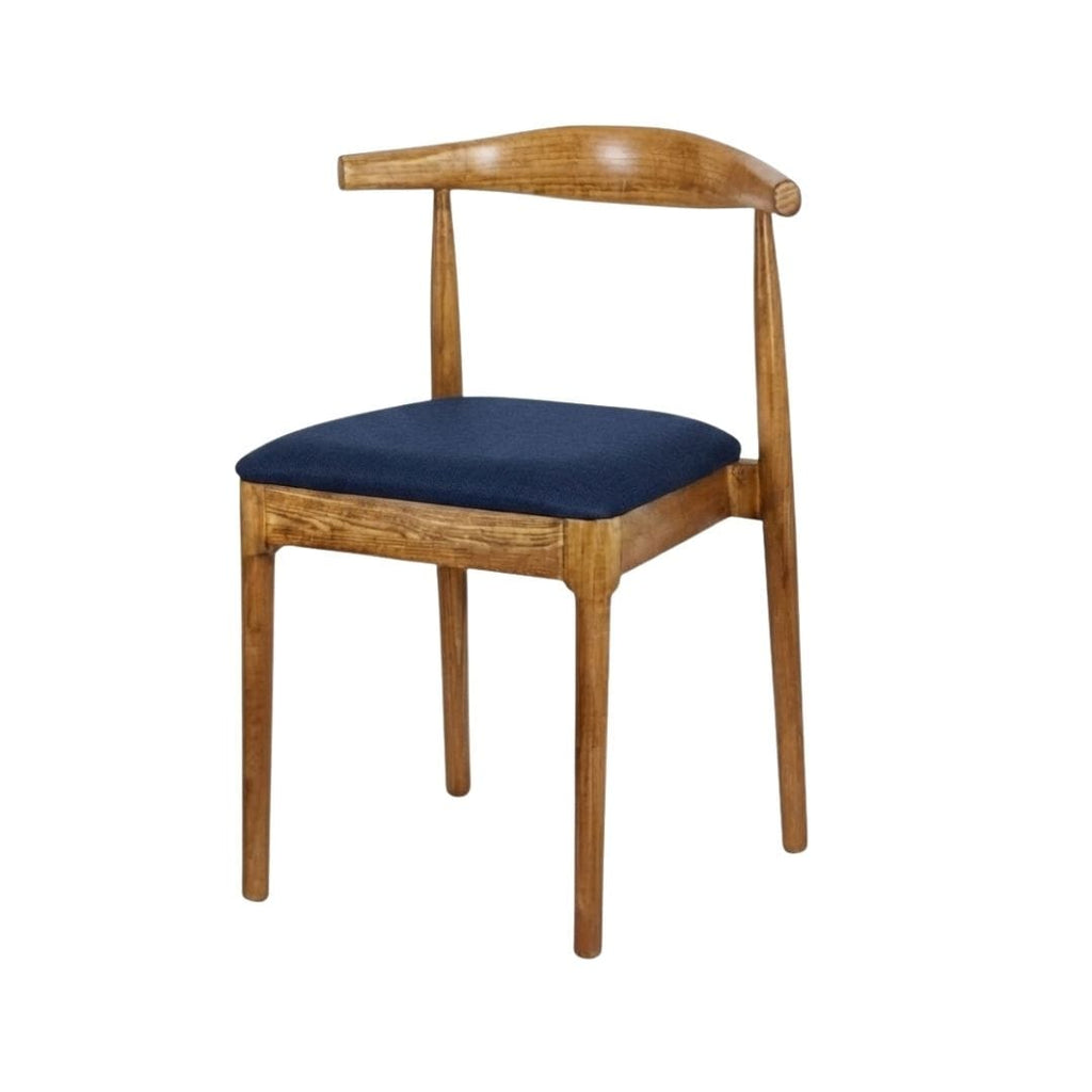 Chestnut Wood Horn Chair with Navy Blue Vinyl Cushion