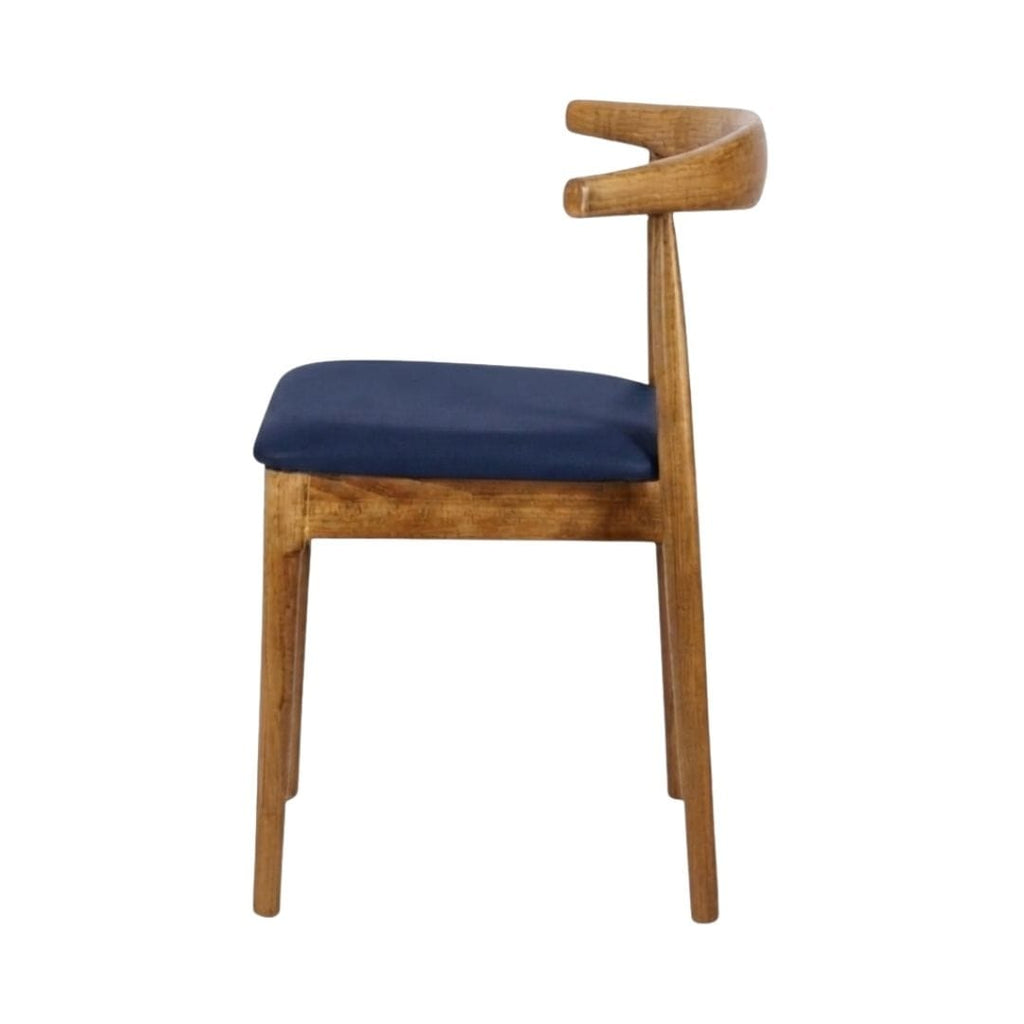 Chestnut Wood Horn Chair with Navy Blue Vinyl Cushion