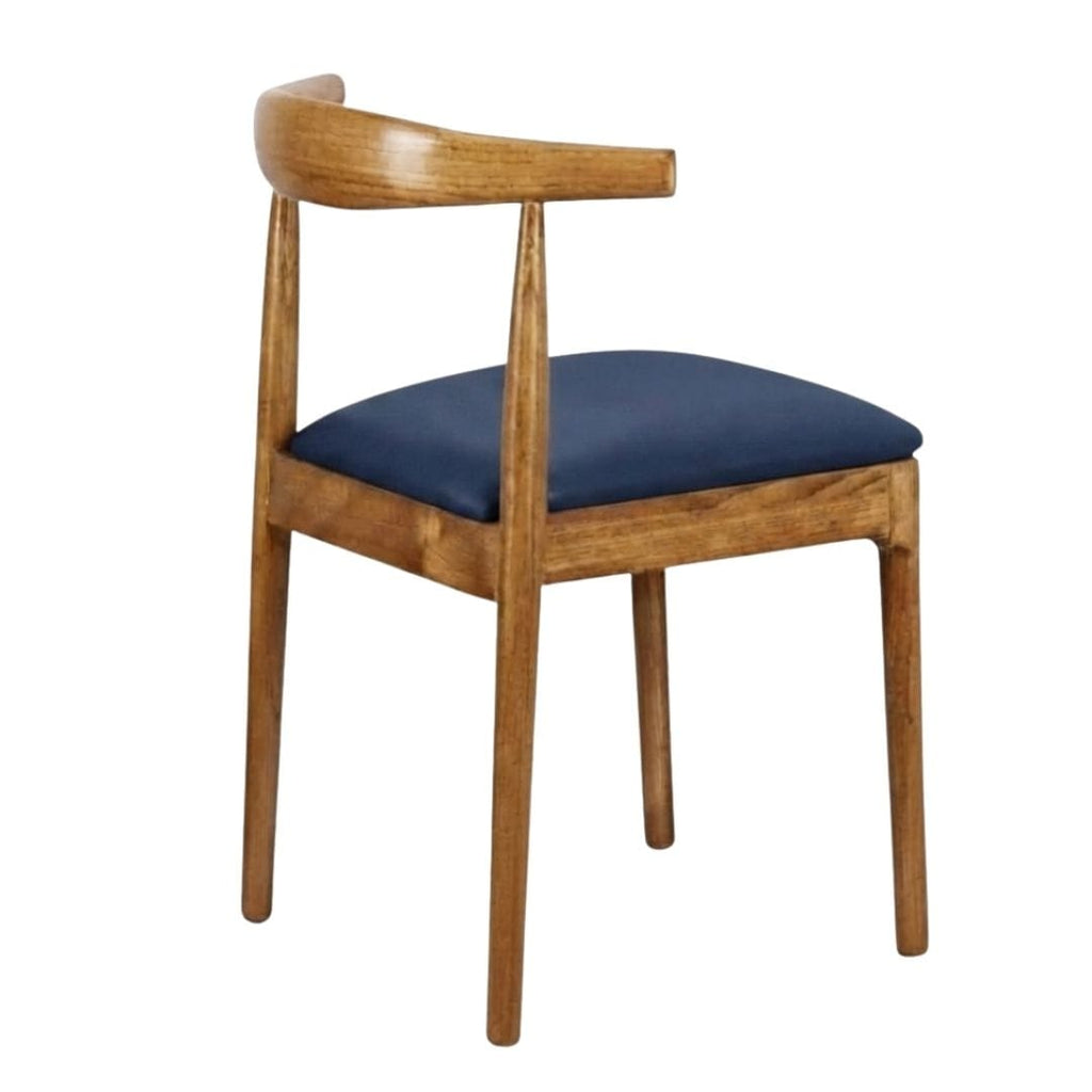 Chestnut Wood Horn Chair with Navy Blue Vinyl Cushion