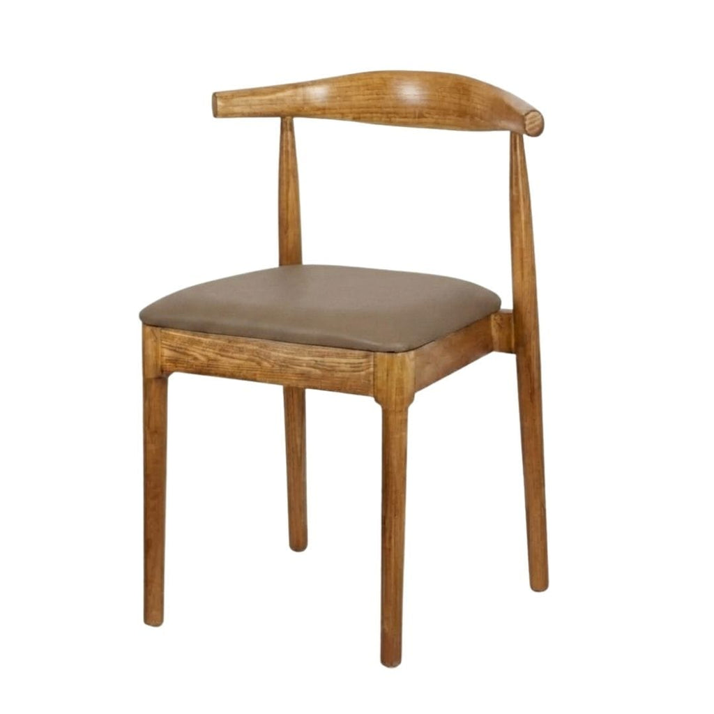 Chestnut Wood Horn Chair with Taupe Vinyl Cushion