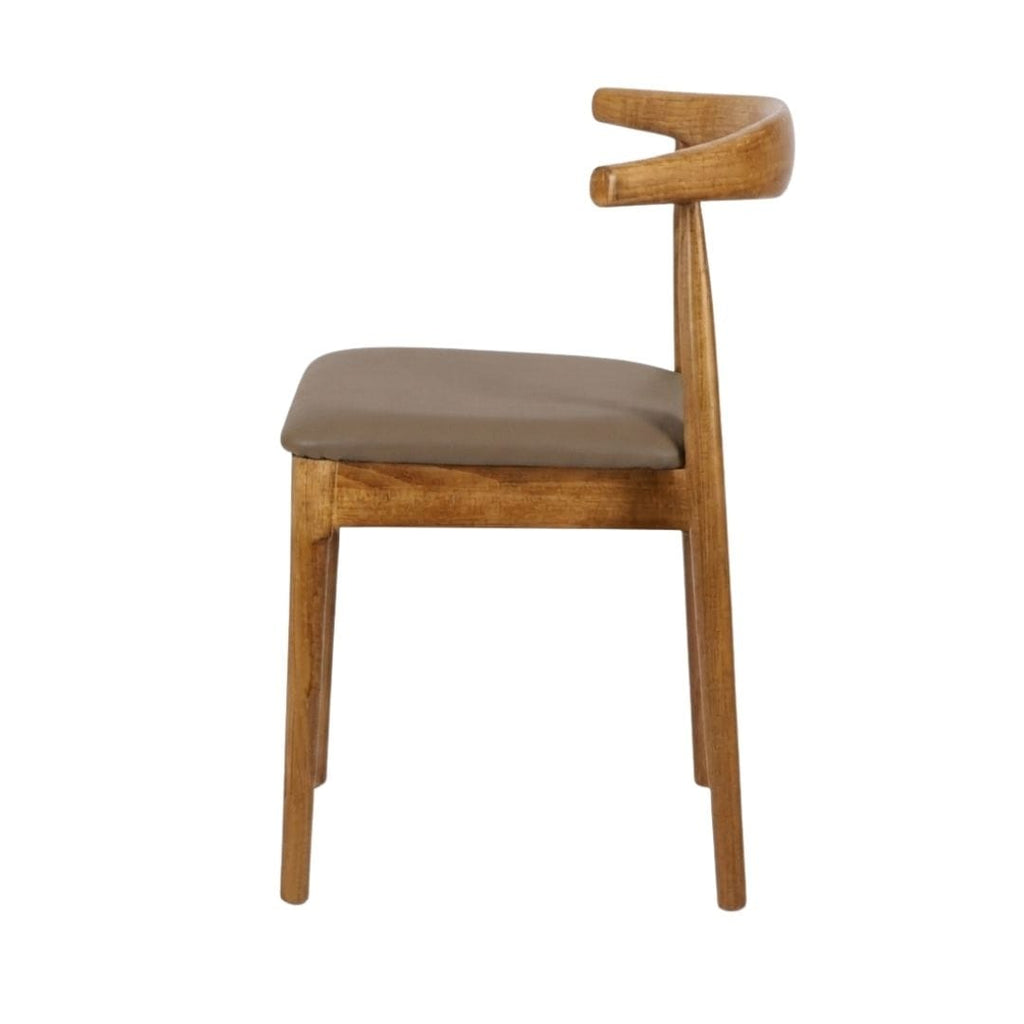 Chestnut Wood Horn Chair with Taupe Vinyl Cushion