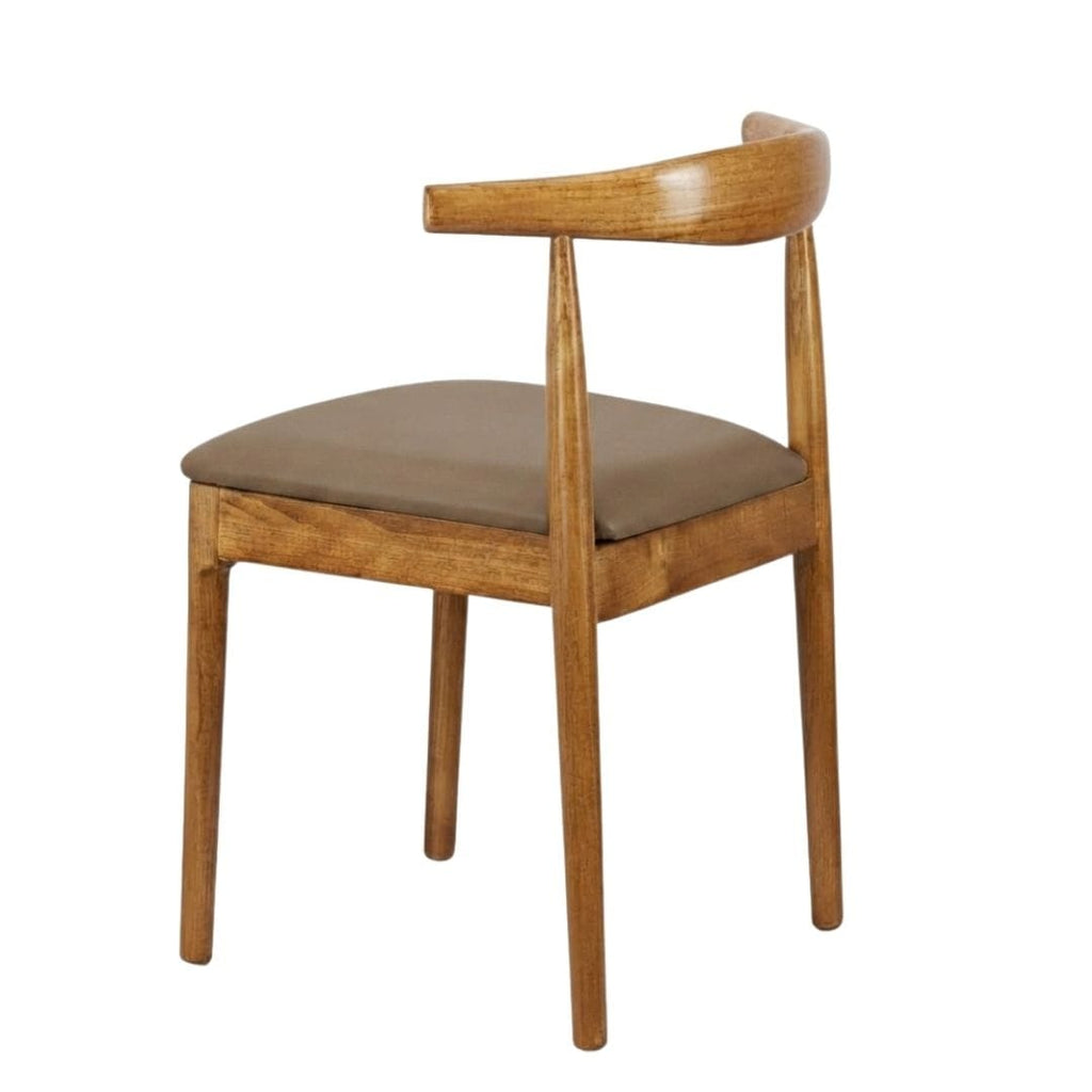 Chestnut Wood Horn Chair with Taupe Vinyl Cushion
