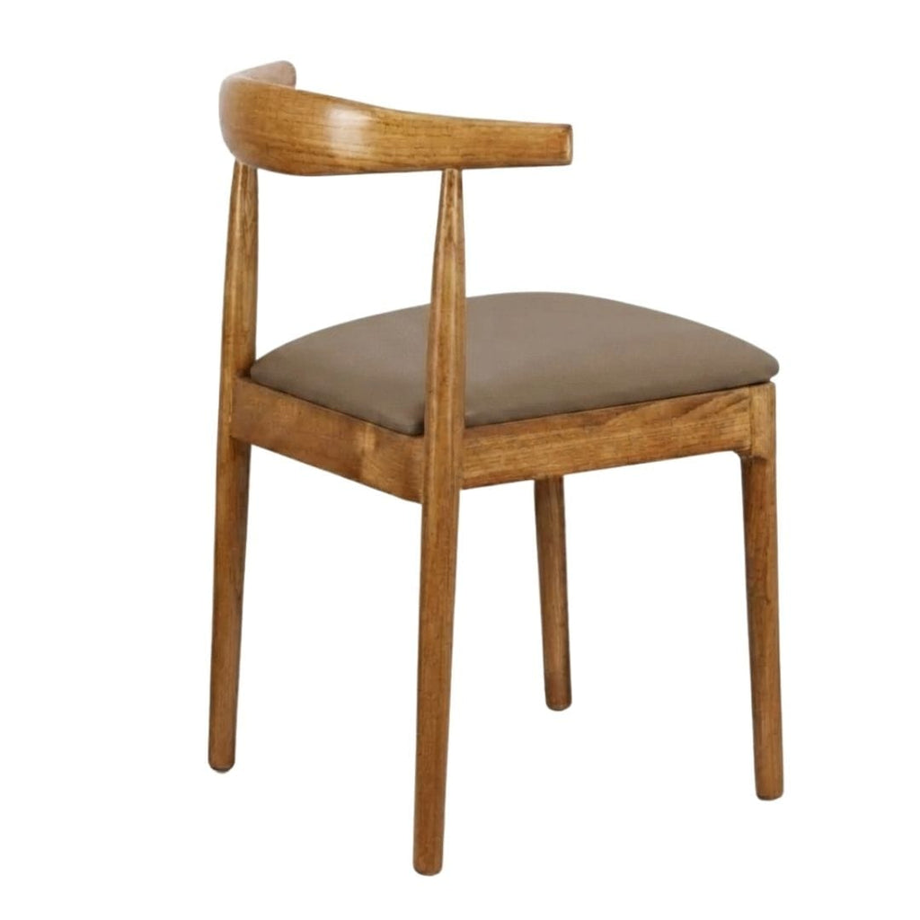 Chestnut Wood Horn Chair with Taupe Vinyl Cushion