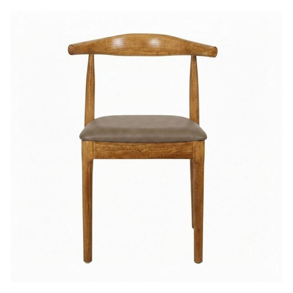 Chestnut Wood Horn Chair with Taupe Vinyl Cushion