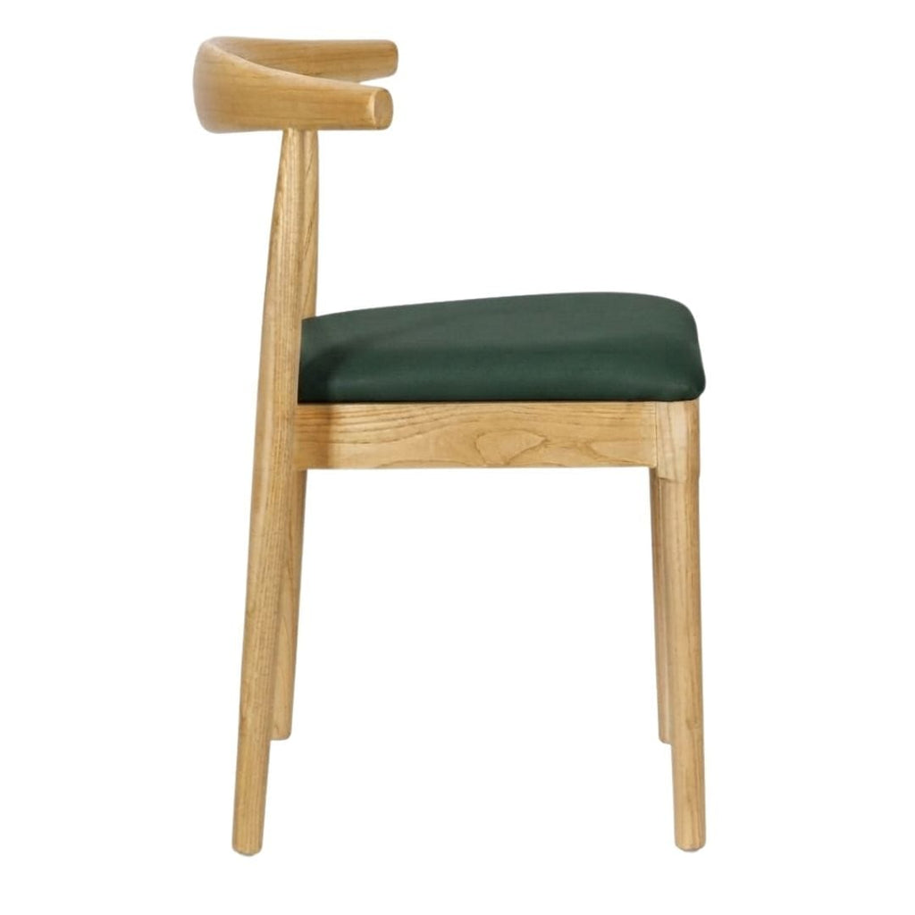 Natural Wood Horn Chair with Hunter Green Vinyl Cushion