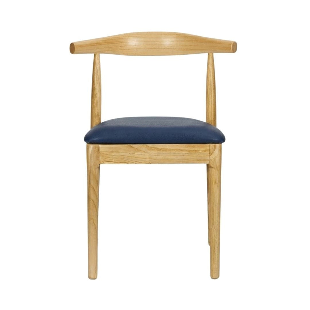 Natural Wood Horn Chair with Navy Blue Vinyl Cushion