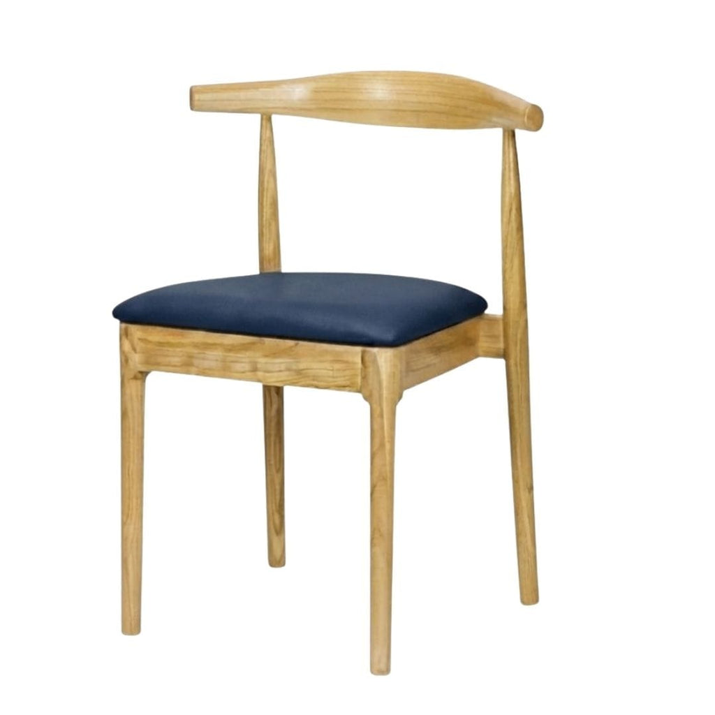 Natural Wood Horn Chair with Navy Blue Vinyl Cushion