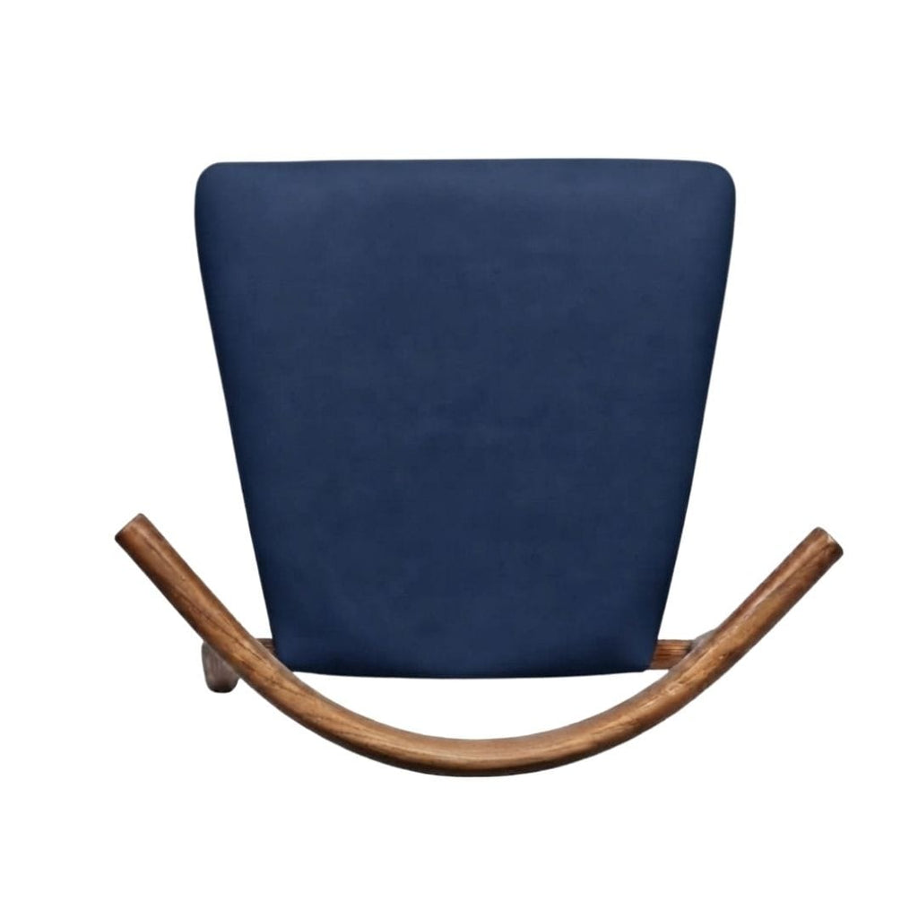 Natural Wood Horn Chair with Navy Blue Vinyl Cushion