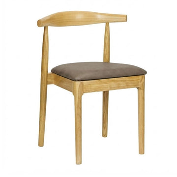 Natural Wood Horn Chair with Taupe Vinyl Cushion