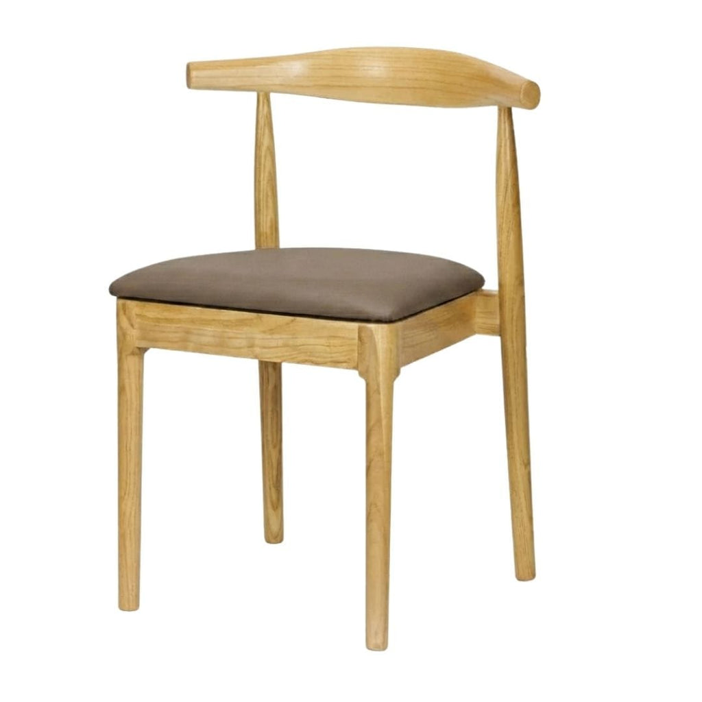 Natural Wood Horn Chair with Taupe Vinyl Cushion