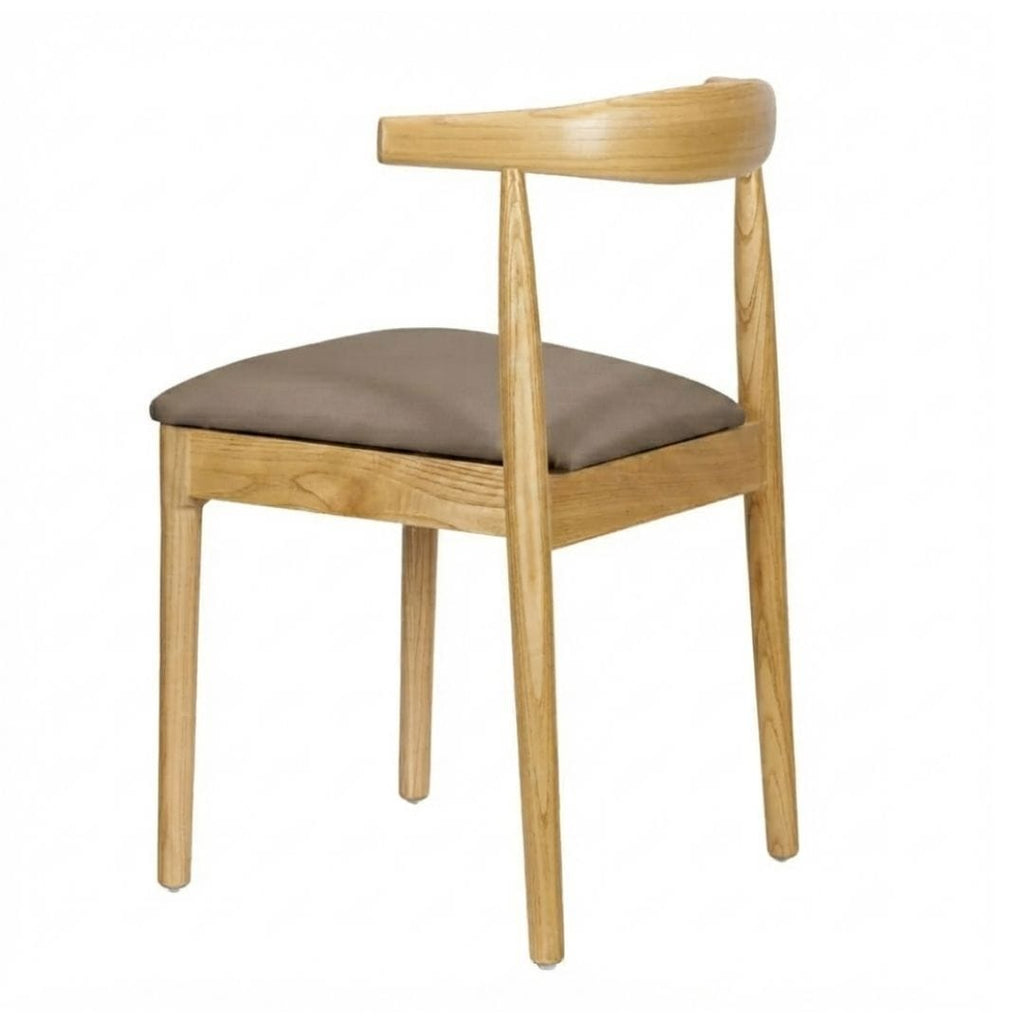 Natural Wood Horn Chair with Taupe Vinyl Cushion