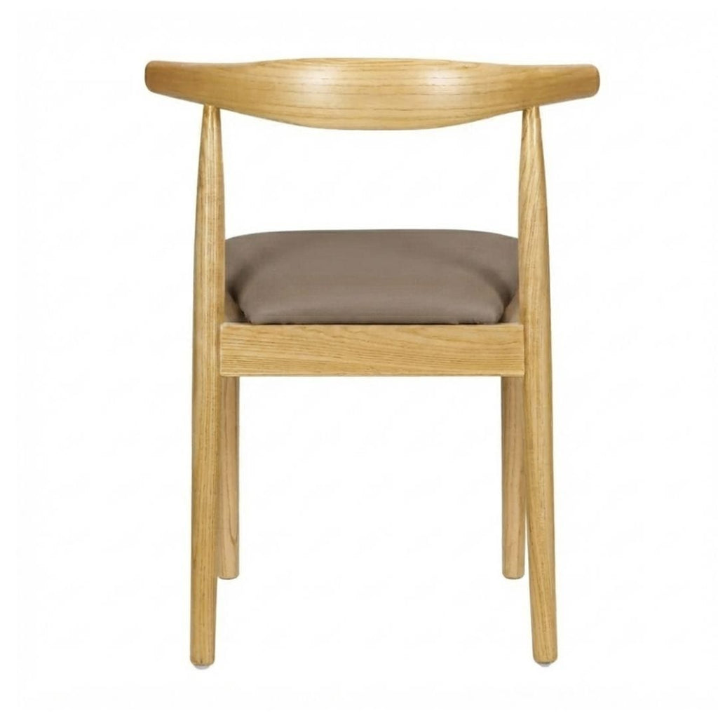 Natural Wood Horn Chair with Taupe Vinyl Cushion