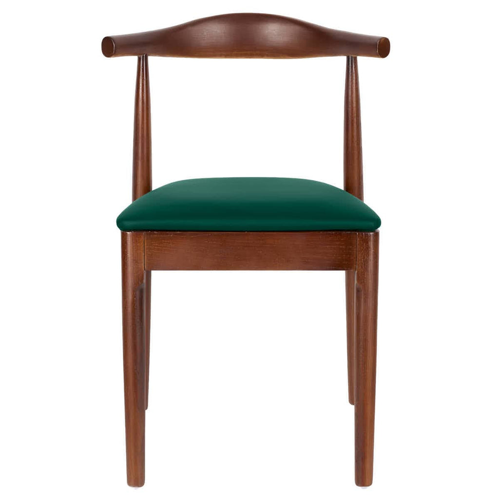 Walnut Finish Wood Horn Chair with Hunter Green Vinyl Cushion