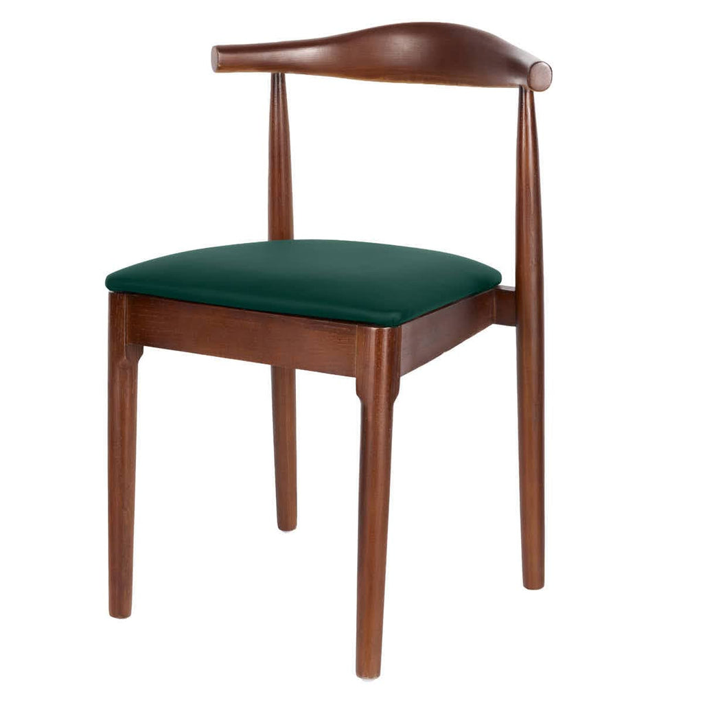 Walnut Finish Wood Horn Chair with Hunter Green Vinyl Cushion