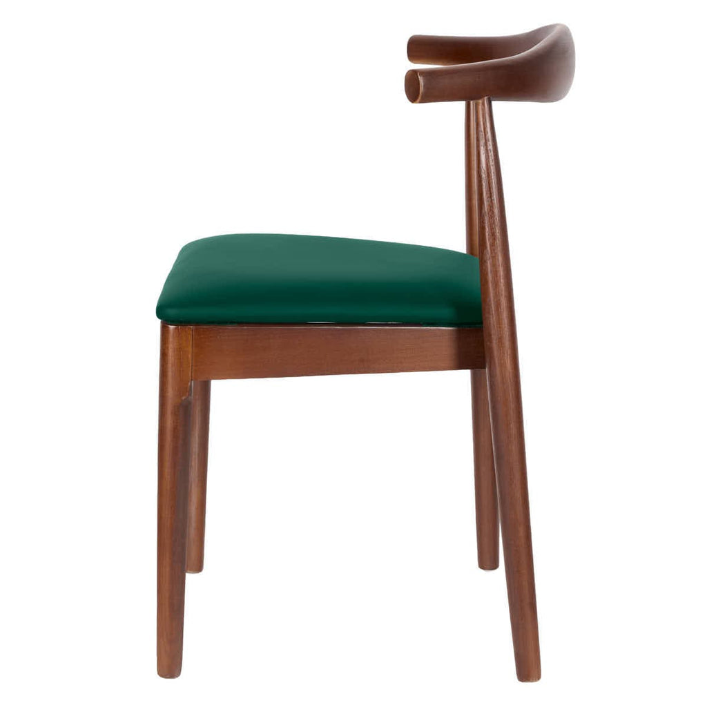 Walnut Finish Wood Horn Chair with Hunter Green Vinyl Cushion