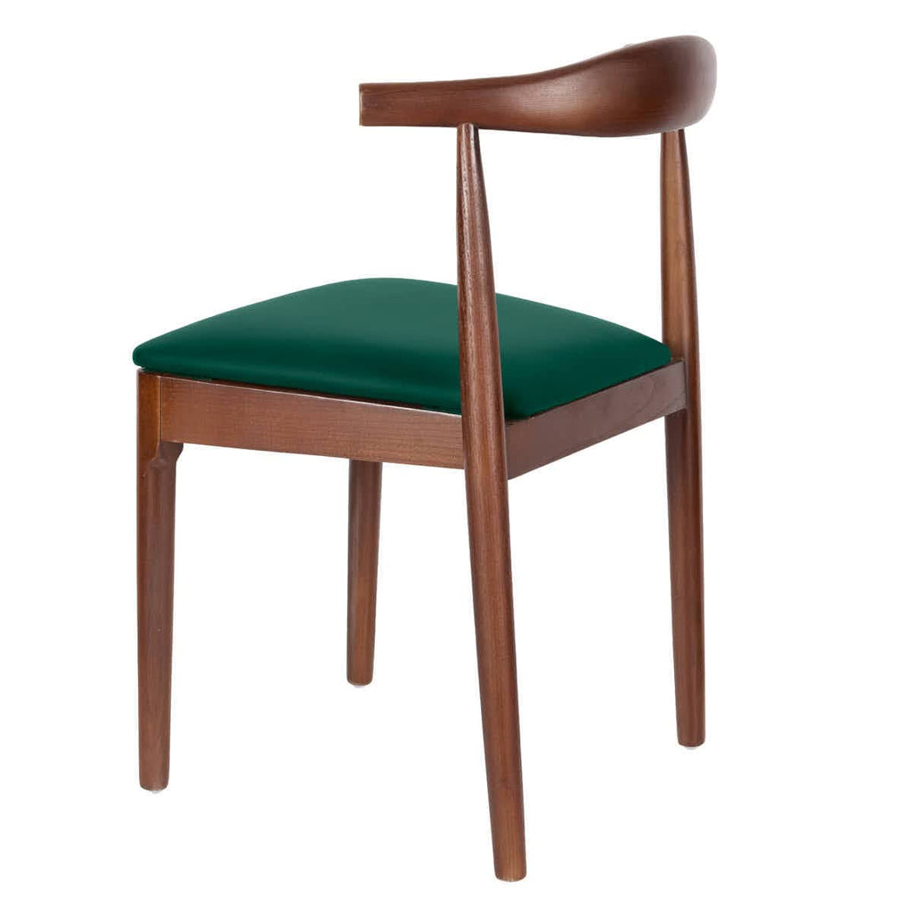 Walnut Finish Wood Horn Chair with Hunter Green Vinyl Cushion