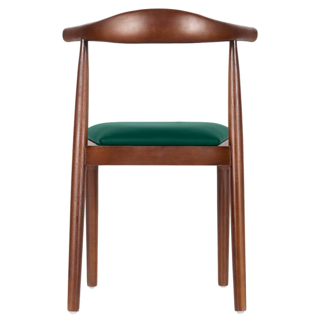 Walnut Finish Wood Horn Chair with Hunter Green Vinyl Cushion