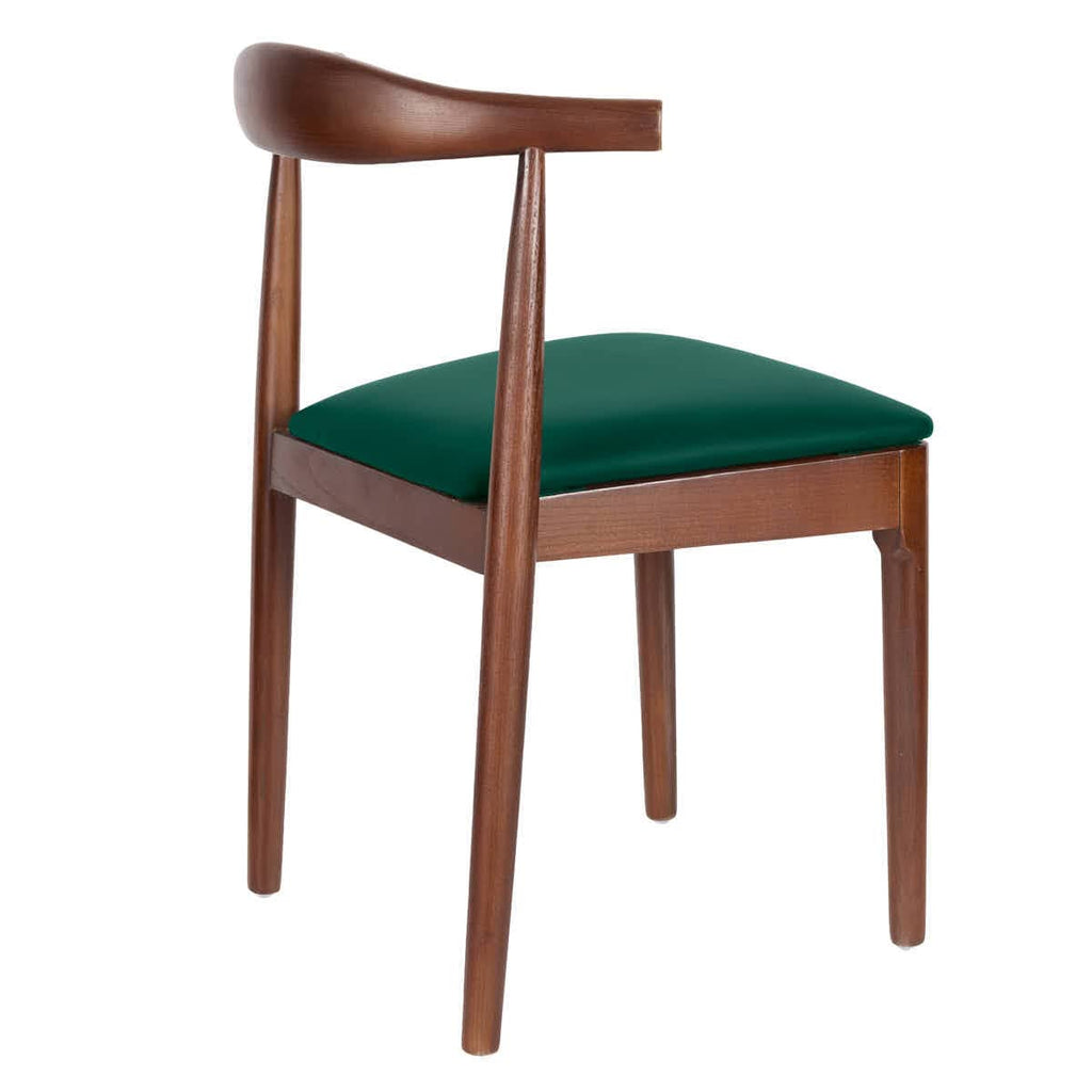 Walnut Finish Wood Horn Chair with Hunter Green Vinyl Cushion