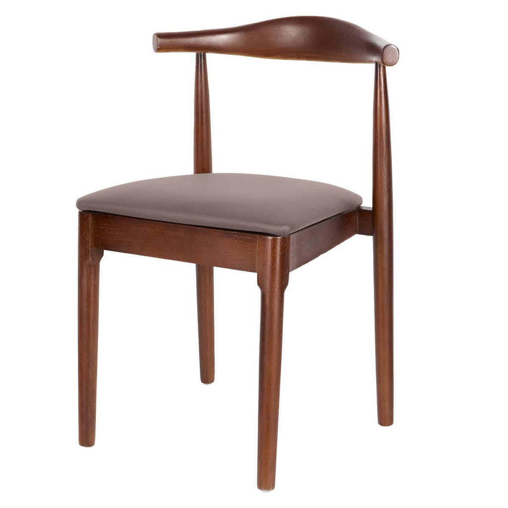 Walnut Finish Wood Horn Chair with Taupe Vinyl Cushion