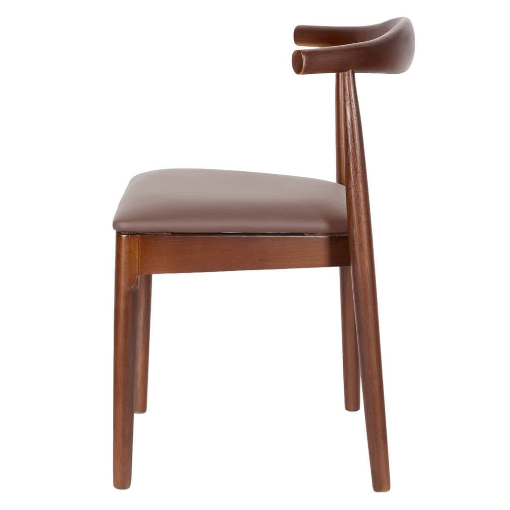 Walnut Finish Wood Horn Chair with Taupe Vinyl Cushion