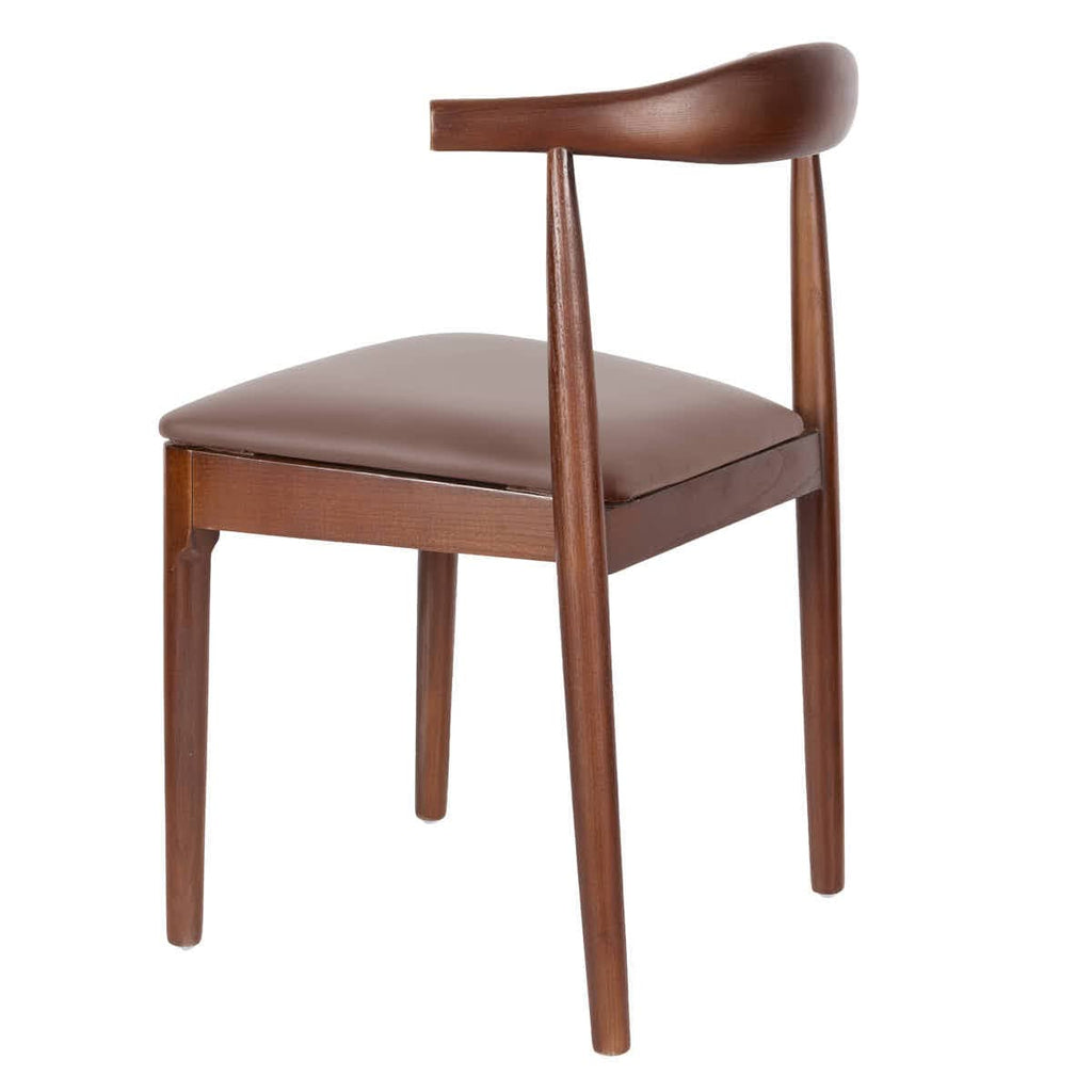 Walnut Finish Wood Horn Chair with Taupe Vinyl Cushion