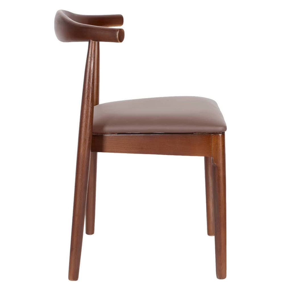 Walnut Finish Wood Horn Chair with Taupe Vinyl Cushion